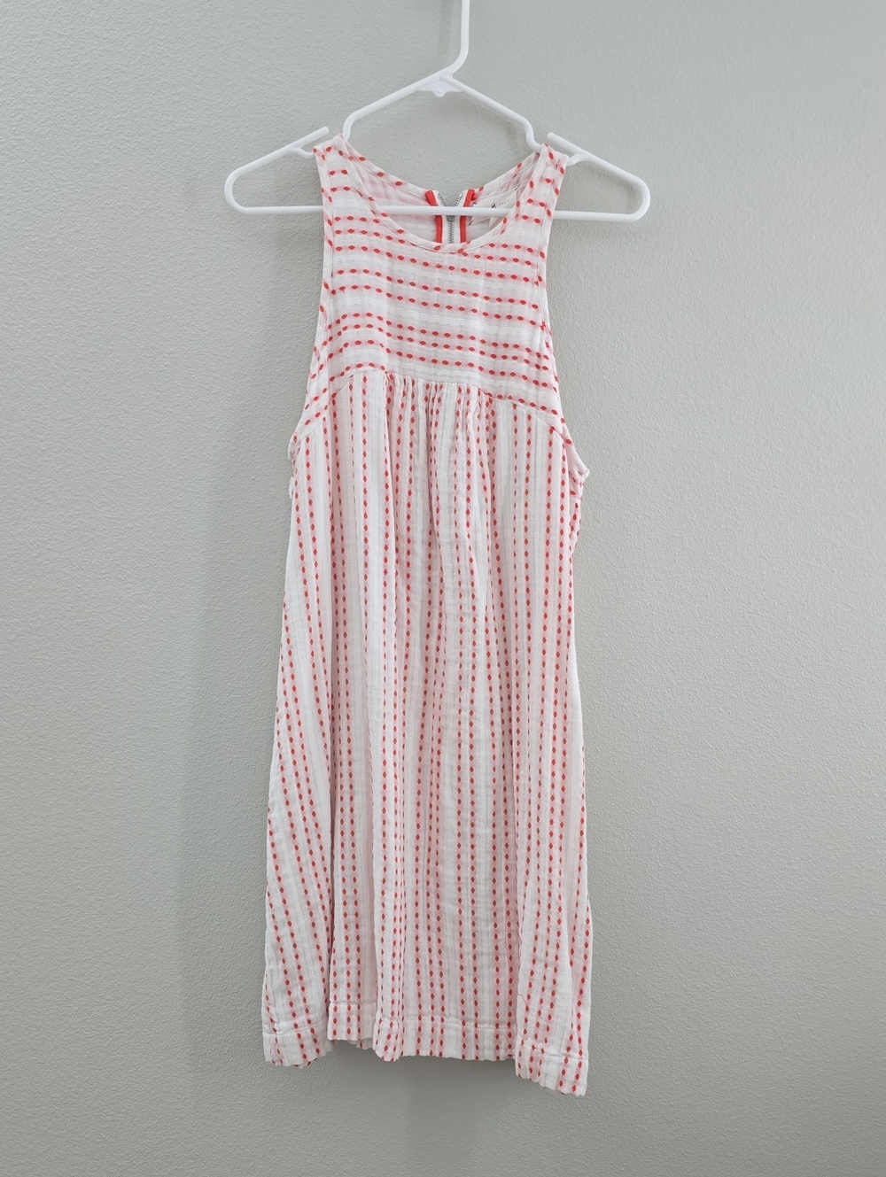 9/28 Sleeveless White Dress with Red Stripe Detail